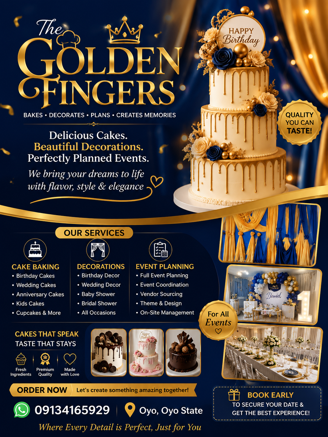 Cake, pastries, event decoration and event planning